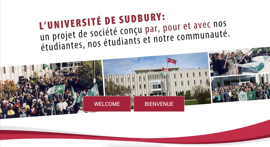 Page d'accueil du site web de l'Université de Sudbury.